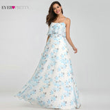 Ever-Pretty Elegant Long A-Line Off Shoulder Floral Print Chiffon