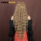 FREEDOM Synthetic Lace Wigs For Black Women 30" Dark Root Blonde Brown Long Deep Wave Wavy Ombre Cosplay Wigs Heat Resistant