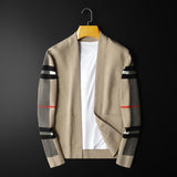 European and American luxury spring and autumn men's classic Plaid knitted cardigan sweater casual large Long Sleeve Jacket