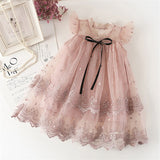 Summer  Girls Lace Cake Dress Kids Sleeveless Floral Mesh Wedding Dresses Children Clothing For Baby Girls 3 to 8 Years