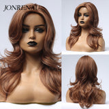 Element Heat Resistant Fiber Long Wavy Wigs with Side Bangs Synthetic Brown Mix Blonde Wigs for White/Black Women