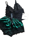 2PCS Women Underwear Sexy Silk Satin Lingerie Pajamas Crop Tops Bra+Shorts Sets Sexy Female V-Neck Sleeveless Nightwear