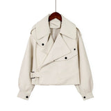 Fitaylor New Autumn Women Faux Leather Jacket Pu Motorcycle Biker Red Coat Turndown Collar Loose Streetwear Black Punk Outerwear