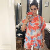 IAMHOTTY   Tie Dye Print Basic Tshirt Shorts Two Piece Set Women Casual Outfits lounge Wear Jogging Femme Biker Shorts Tees Summ