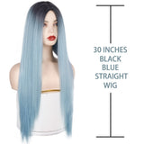 AZQUEEN Synthetic Hair Wig For Women Black Ombre Blue Long Straight 30 inch Can Be Cosplay Wigs Heat Resistant Middle Part Wigs
