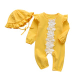 2Pcs Baby Girls Romper Cartoon Rabbit Pattern Cotton Long Sleeve Jumpsuit+Headband Outfits Set Newborn Infant Clothes