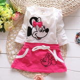 New Hot Fashion Cute Minnie Stitching Dress Pure cotton Long Sleeve Female Baby Cartoon Print Mini Knee