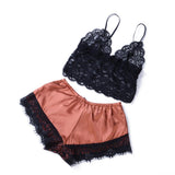 2PCS Women Underwear Sexy Silk Satin Lingerie Pajamas Crop Tops Bra+Shorts Sets Sexy Female V-Neck Sleeveless Nightwear