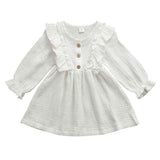 Kids Baby Girl Autumn Dress Ruffles Long Sleeve Solid Cotton Linen Party Casual Dress Clothes