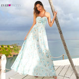 Ever-Pretty Elegant Long A-Line Off Shoulder Floral Print Chiffon