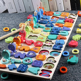 Montessori Educational Wooden Toys Seven in one Number Plate Preschool Children's Fishing Puzzle Baby Early Education Math Toys