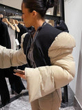 Sisterlinda Spring Patchwork Down Puffer Coat Women Jacket Extra Long Sleves Warm Bubble Christmas Cropped Outerwear Lady Outfit