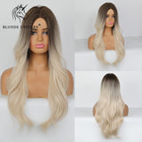 Blonde Unicorn Long Blonde Synthetic Wig for Black White Women Daily Use Middle Part Hair Wigs Water Wave Heat Resistant Fiber