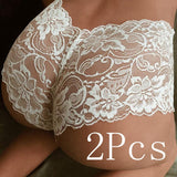 2Pcs Sexy Panties For Women Black White Lace Floral Flower Underwear Briefs Thin Hollow Panties Elastic Underwear Plus Size 5XL