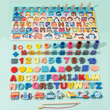 Montessori Educational Wooden Toys Seven in one Number Plate Preschool Children's Fishing Puzzle Baby Early Education Math Toys