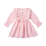 Kids Baby Girl Autumn Dress Ruffles Long Sleeve Solid Cotton Linen Party Casual Dress Clothes