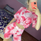 IAMHOTTY   Tie Dye Print Basic Tshirt Shorts Two Piece Set Women Casual Outfits lounge Wear Jogging Femme Biker Shorts Tees Summ