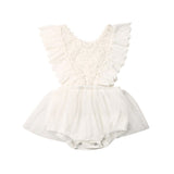 Summer Newborn Baby Girl Jumpsuits Clothes Sleeveless Solid Color White Lace Flower Ruffle Romper One-piece Outfit Sunsuit