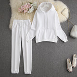 ALPHALMODA New Winter Hooded Sweatshirt Pants 2pcs Set Seasonal Trendy Thickened Warm Fleece Tracksuits Trousers Set Candy Colo
