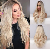 Blonde Unicorn Long Blonde Synthetic Wig for Black White Women Daily Use Middle Part Hair Wigs Water Wave Heat Resistant Fiber