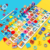 Montessori Educational Wooden Toys Seven in one Number Plate Preschool Children's Fishing Puzzle Baby Early Education Math Toys