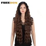 FREEDOM Synthetic Lace Wigs For Black Women 30" Dark Root Blonde Brown Long Deep Wave Wavy Ombre Cosplay Wigs Heat Resistant