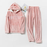 New Hooded Flannel Men's Pajama Pants 2 Pieces/Set Winter Thick Warm Sleepwear For Couples Casual Loose Home Costumes Set