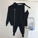 Autumn Knitted sweater suit casual new product temperament chain vest knitted jacket + elastic pants three-piece sets TZ423