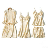 Satin Lace Pajamas Set Women Strap Top Pants Sleepwear Sleep Suit Spring