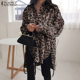 Stylish Solid Shirts Women's Asymmetrical Blouse ZANZEA Casual Lace Up Blusas Female Button Lapel Shirt Oversized Tunic