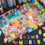 Montessori Educational Wooden Toys Seven in one Number Plate Preschool Children's Fishing Puzzle Baby Early Education Math Toys