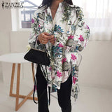 Stylish Solid Shirts Women's Asymmetrical Blouse ZANZEA Casual Lace Up Blusas Female Button Lapel Shirt Oversized Tunic