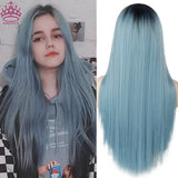 AZQUEEN Synthetic Hair Wig For Women Black Ombre Blue Long Straight 30 inch Can Be Cosplay Wigs Heat Resistant Middle Part Wigs