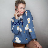 Autumn Winter Knitted Cardigan Cute Cartoon Print V Neck Women Sweater Coat Korean Style Cardigan Sweater For Women