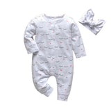2Pcs Baby Girls Romper Cartoon Rabbit Pattern Cotton Long Sleeve Jumpsuit+Headband Outfits Set Newborn Infant Clothes
