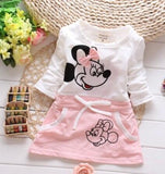 New Hot Fashion Cute Minnie Stitching Dress Pure cotton Long Sleeve Female Baby Cartoon Print Mini Knee