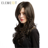 Element Heat Resistant Fiber Long Wavy Wigs with Side Bangs Synthetic Brown Mix Blonde Wigs for White/Black Women