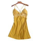 Summer Sexy Night Dress Lace Nightgown Women New Lingerie Backless Lace V-neck Nightwear Satin Nightdress With Pad Homewear