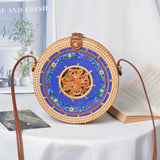 Round Woven Straw Rattan Bodybag