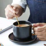Green Ceramics Coffee latte mug Drinkware Soy Milk Breakfast cup fine bone china cute tumbler tea cups and saucer Spoon set
