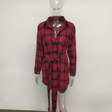 ANJAMANOR Fashion Plaid Print Button Up Long Sleeve Shirt Dress Fall Clothes for Women Sexy Casual Short Dresses D30-DD32