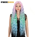 FREEDOM Synthetic Lace Wigs For Black Women 30" Dark Root Blonde Brown Long Deep Wave Wavy Ombre Cosplay Wigs Heat Resistant