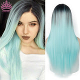 AZQUEEN Synthetic Hair Wig For Women Black Ombre Blue Long Straight 30 inch Can Be Cosplay Wigs Heat Resistant Middle Part Wigs