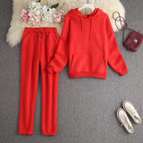 ALPHALMODA New Winter Hooded Sweatshirt Pants 2pcs Set Seasonal Trendy Thickened Warm Fleece Tracksuits Trousers Set Candy Colo