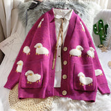 Autumn Winter Knitted Cardigan Cute Cartoon Print V Neck Women Sweater Coat Korean Style Cardigan Sweater For Women
