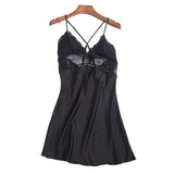 Summer Sexy Night Dress Lace Nightgown Women New Lingerie Backless Lace V-neck Nightwear Satin Nightdress With Pad Homewear