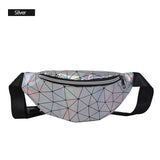 AIREEBAY Holographic Waist Bags Women Silver Fanny Pack Female Belt Bag Black Geometric Waist Packs Laser Chest Phone Pouch