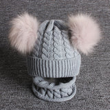 Children Winter Infant Newborn Kids Baby Wool Knitted Hat Cap Beanie With Two Double Pom Pom Beanie For Cute Boys Girl 1-3Years