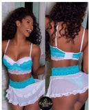 Women Sexy-Lingerie Nightwear Dress see through sleeveless sexy lace transparent Babydoll G-string Underwear Lace Bra Set