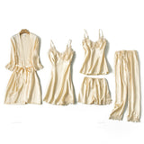 Satin Lace Pajamas Set Women Strap Top Pants Sleepwear Sleep Suit Spring
